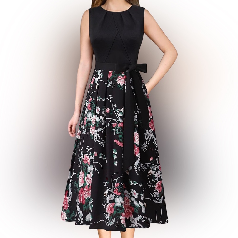 Womens sleeveless summer mid length dress
